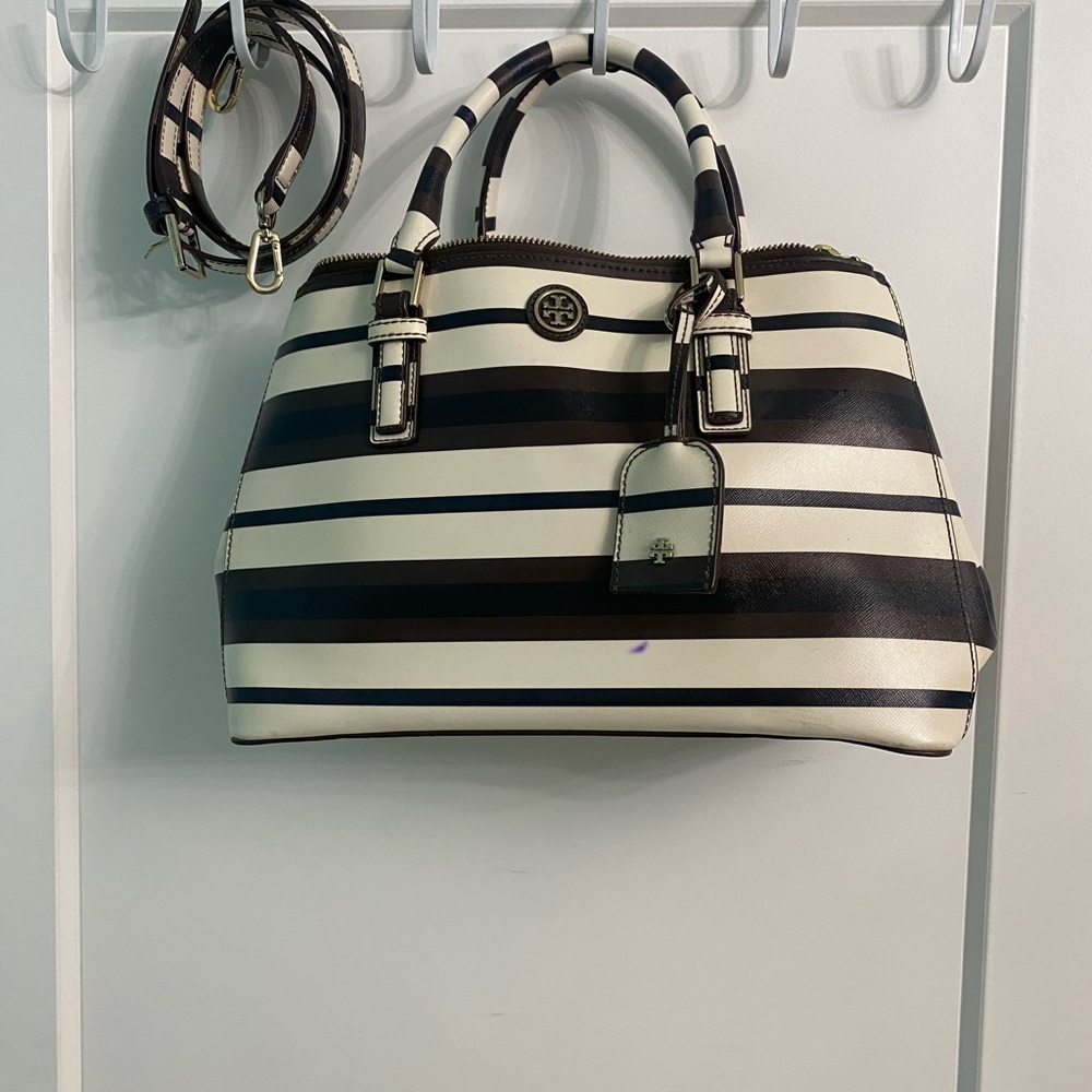 Tory Burch Black and Cream Striped Bag